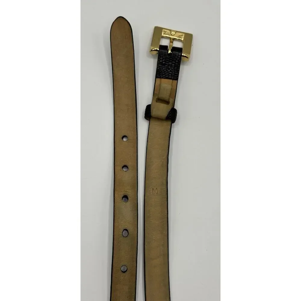 W. KLEINBERG LUXURY BLACK EMBOSSED LIZARD BELT 1/2” WIDE GOLD BUCKLE SIZE MEDIUM